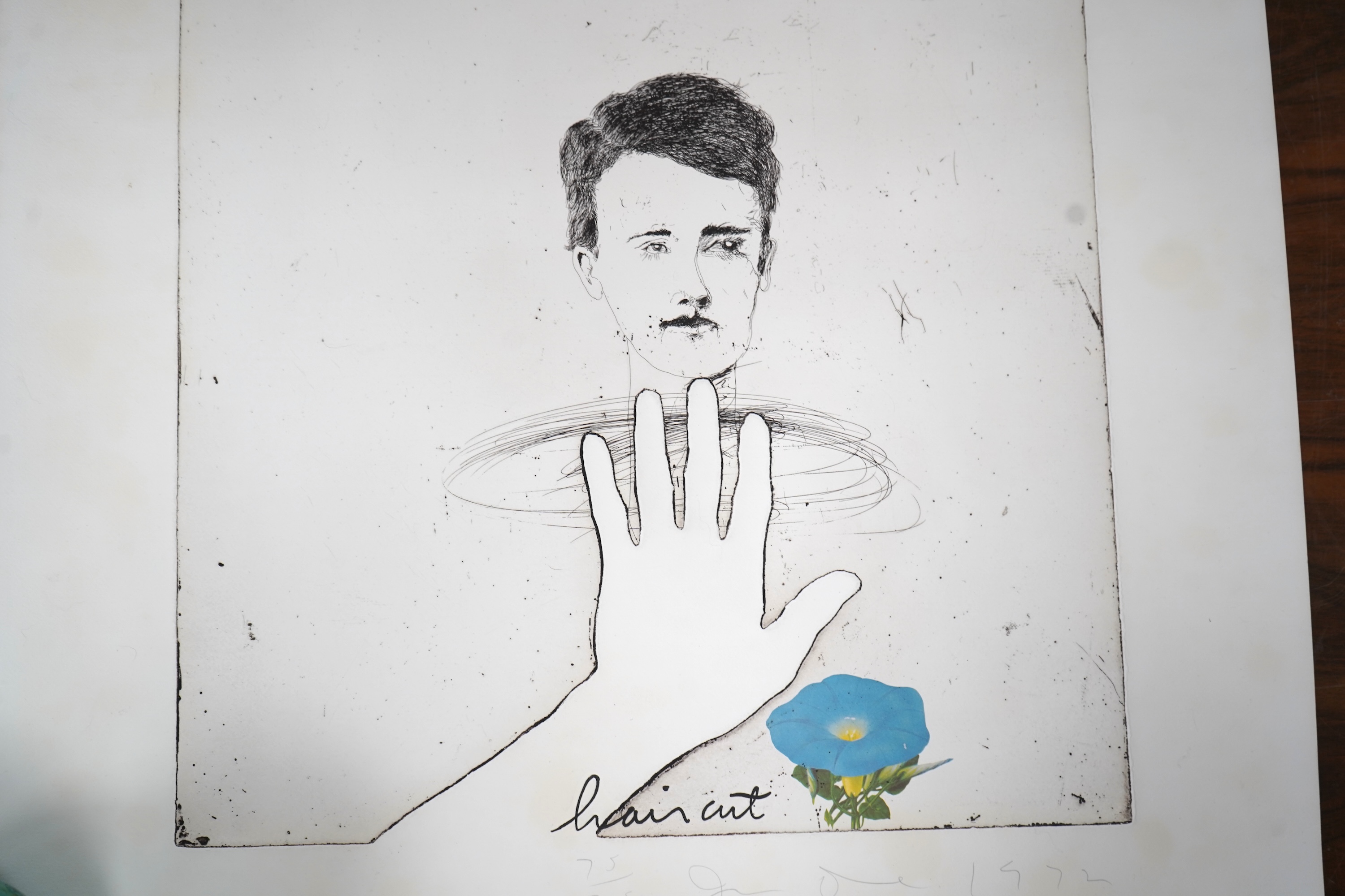 Jim Dine (American, b.1935), 'Blue Haircut', signed and dated 1972 in pencil, limited edition 75/75, etching with offset lithograph, 85 x 70cm